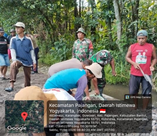 Babinsa Kodim 0729/Bantul Laksanakan Pembangunan Jembatan Garuda di Guwosari